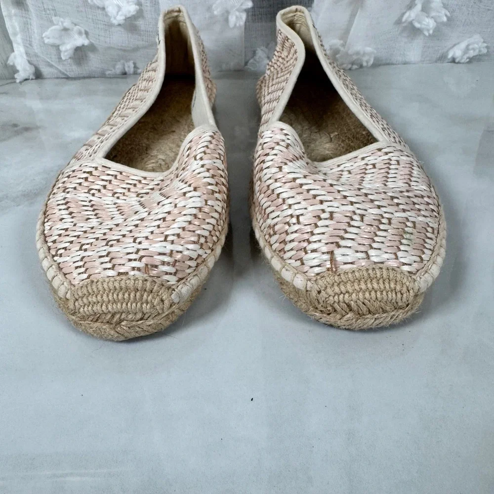 Soludos Woven Espadrilles Slip On Flats Pale Pink White‎ Resort Cruise Size 41